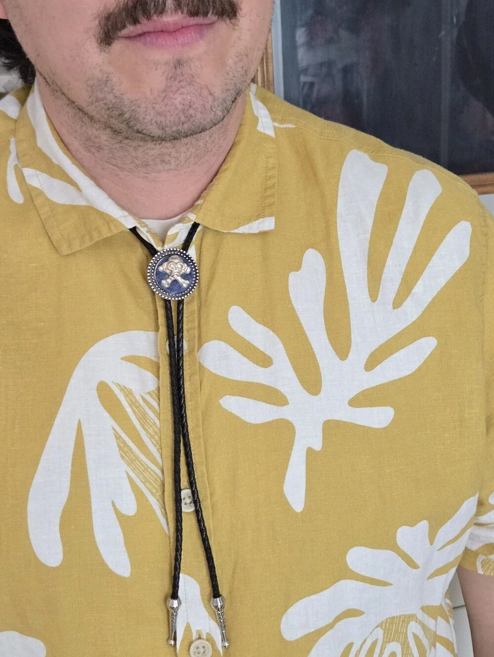 Lapis Silver Skull Western Bolo Tie Punk Pirate Goth Leather Braid Rockstar 70s